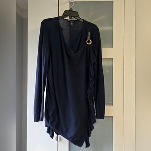INC International Concepts Navy Long-Sleeve Wrap Cardigan with Gold Ring